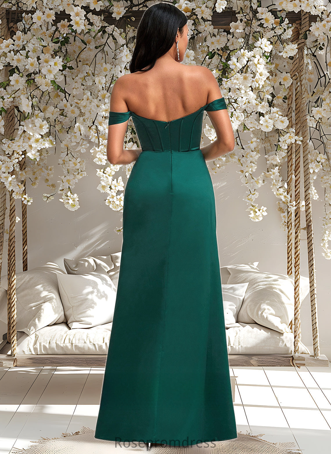 Paulina A-line Off the Shoulder Floor-Length Satin Bridesmaid Dress DSP0025743