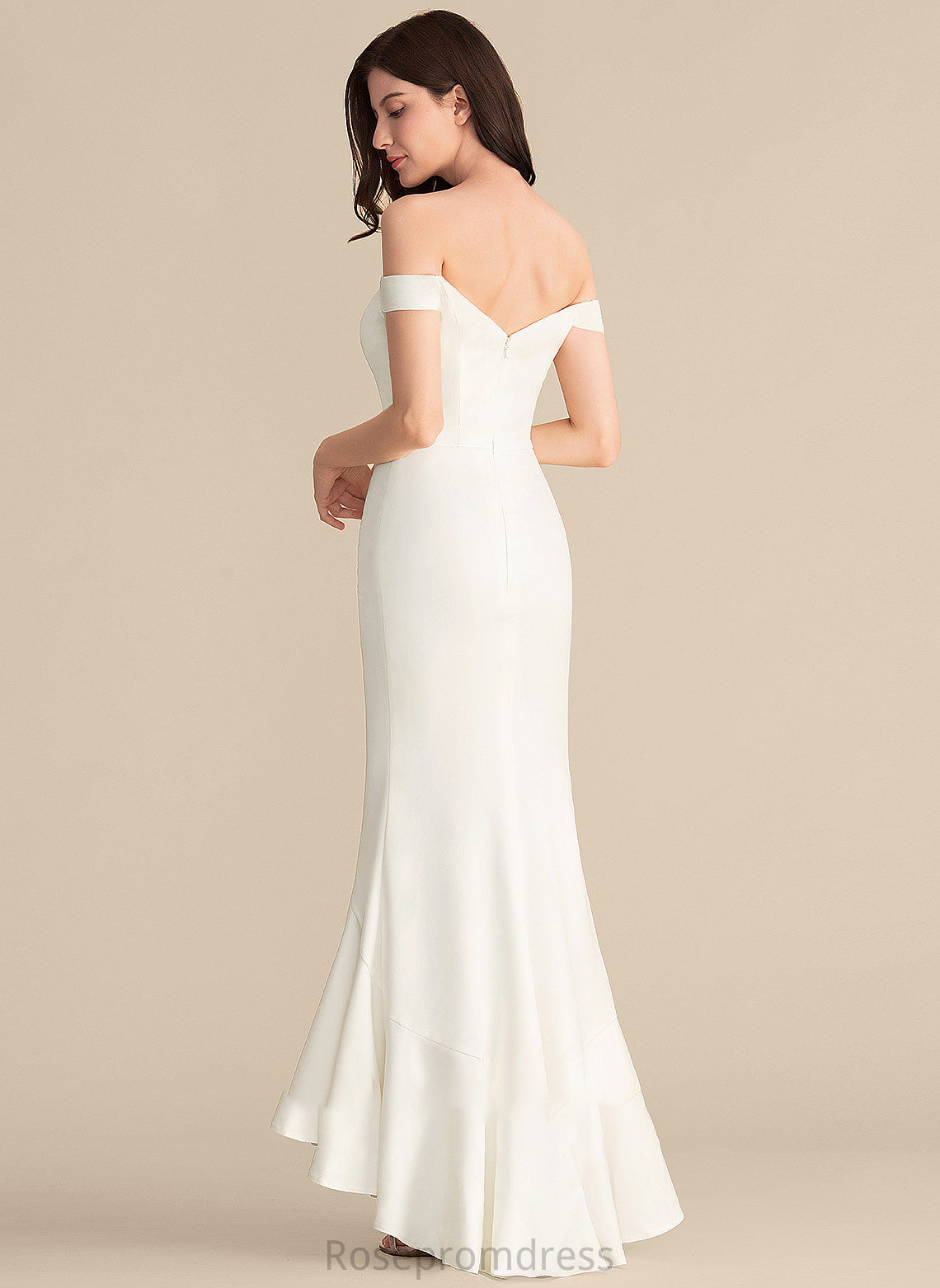 Asymmetrical Stretch Trumpet/Mermaid Dress Wedding Dresses Crepe Off-the-Shoulder Wedding Danna