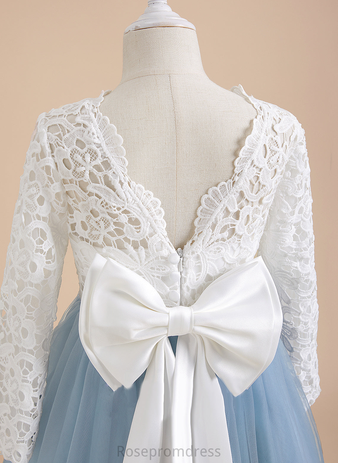 Bow(s)/V Kaylee Flower Back Girl Floor-length With Dress - Flower Girl Dresses Neck Tulle/Lace Scoop Long Ball-Gown/Princess Sleeves