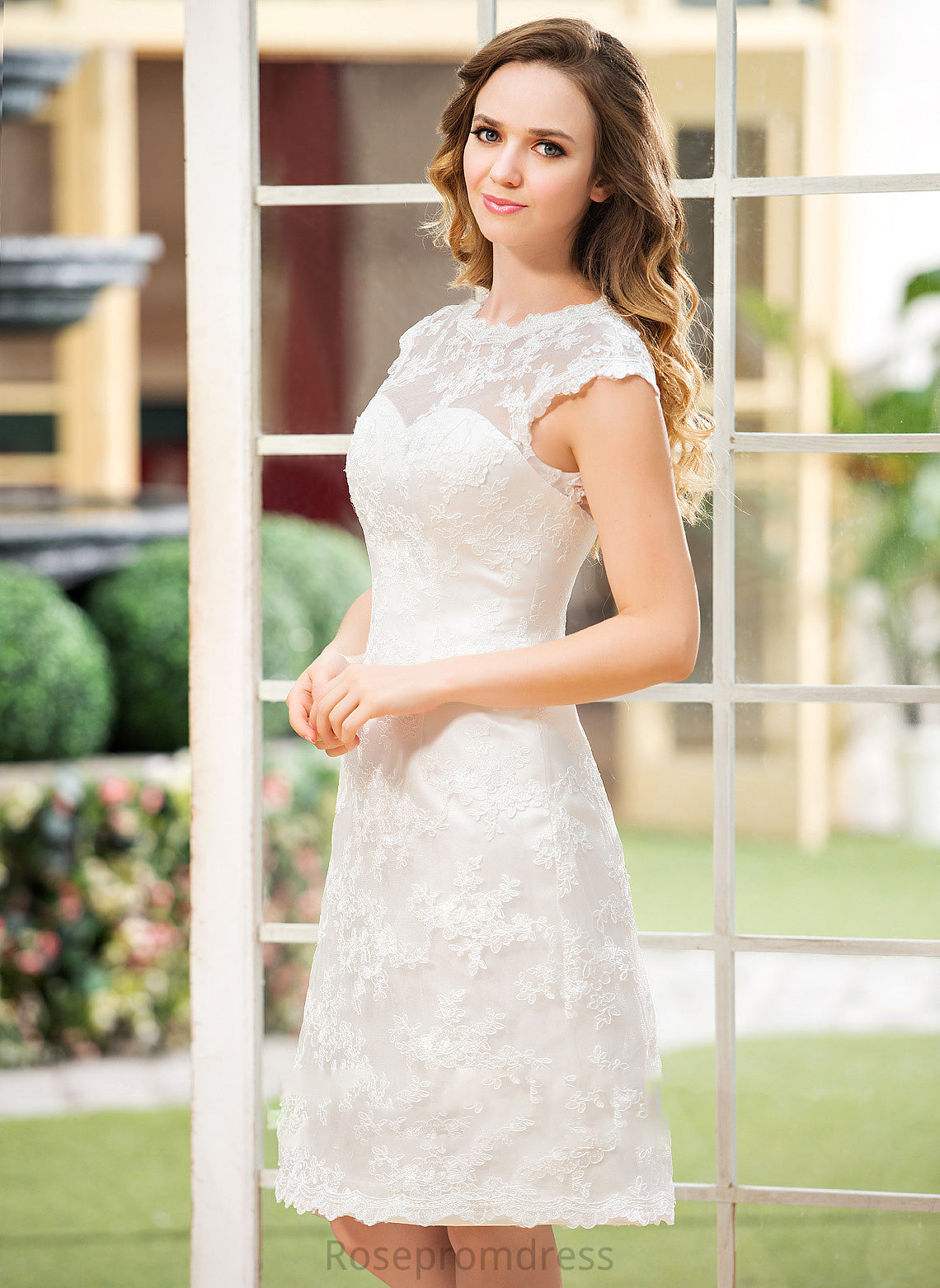 Knee-Length Dress A-Line Sophia Wedding Dresses Scoop Wedding Neck Lace
