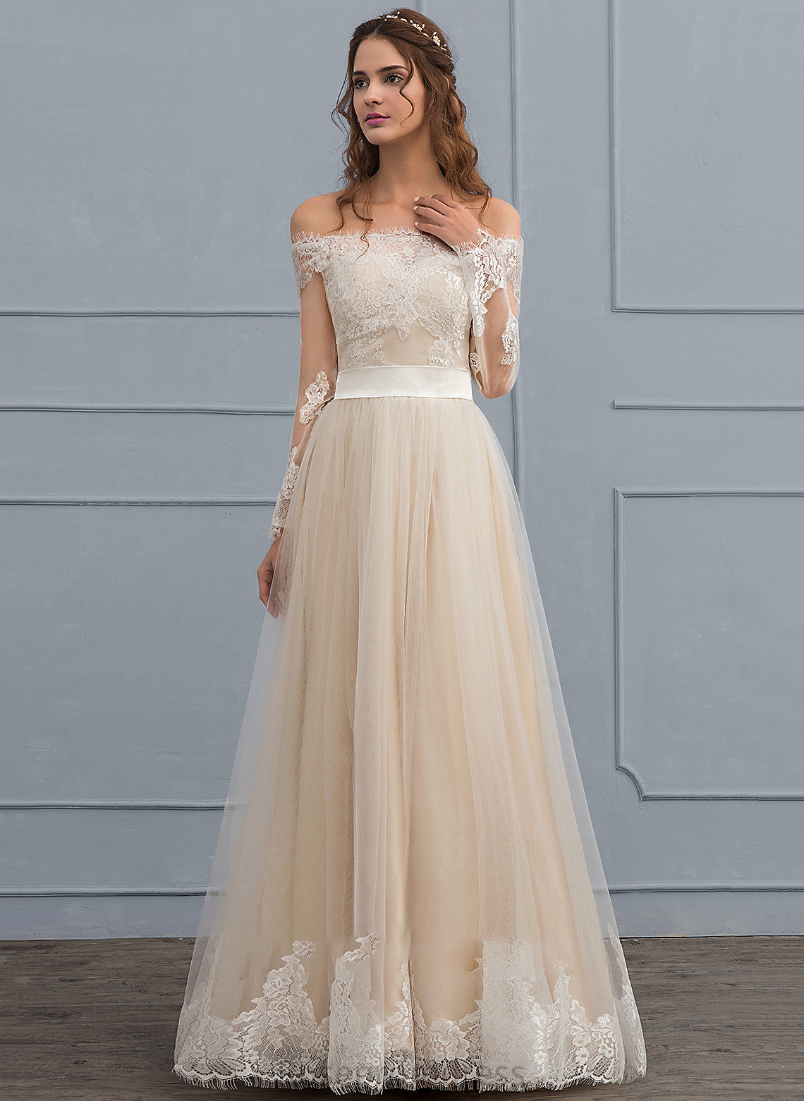 Janice Wedding Floor-Length Lace Wedding Dresses A-Line Tulle Dress