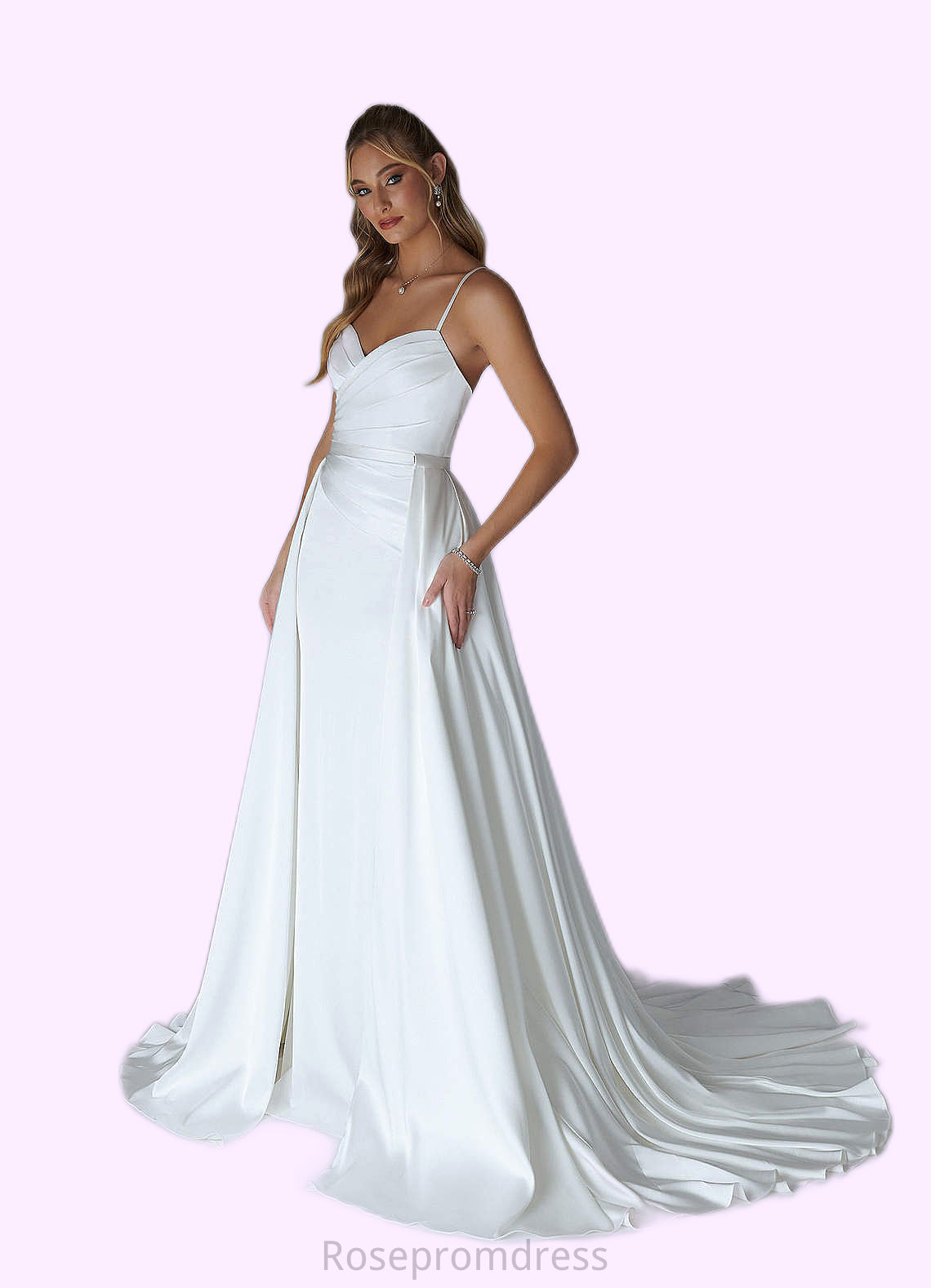 Zoe A-Line Pleated Stretch Satin Chapel Train Dress SRSP0020085