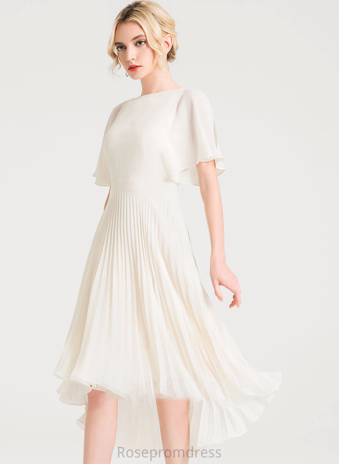 Asymmetrical Dress With Wedding Jayleen A-Line Neck Wedding Dresses Scoop Chiffon Pleated