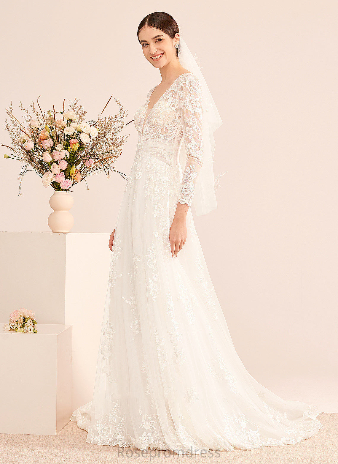 Sequins With Court Wedding Train V-neck Wedding Dresses Maci A-Line Dress Beading
