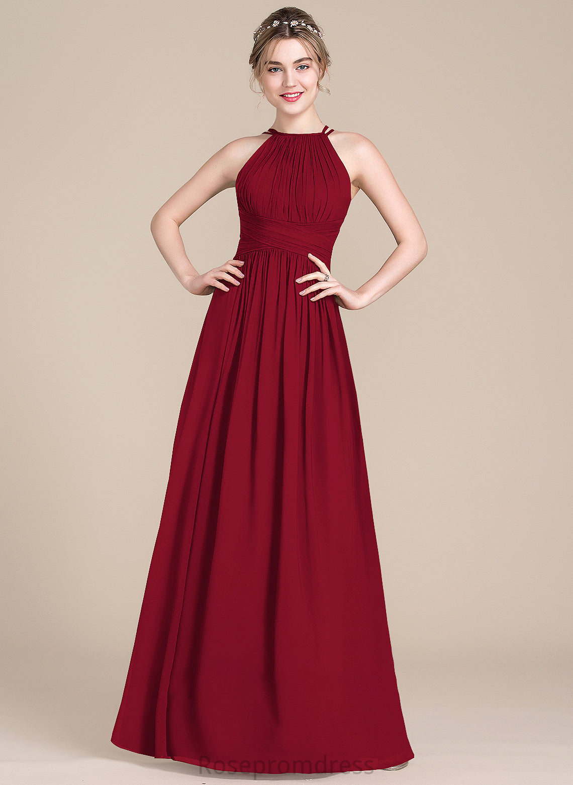 Length Ruffle Neckline Silhouette ScoopNeck A-Line Fabric Embellishment Floor-Length Adelyn Bridesmaid Dresses