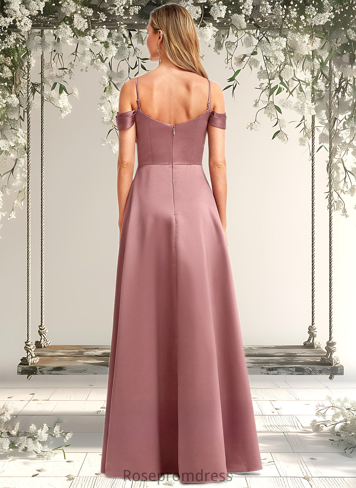 Jayden A-line Cold Shoulder Floor-Length Satin Bridesmaid Dress DSP0025750