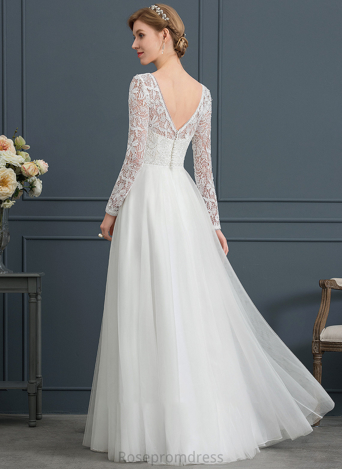 A-Line Wedding Dresses Tulle V-neck Floor-Length Wedding Dress Maia