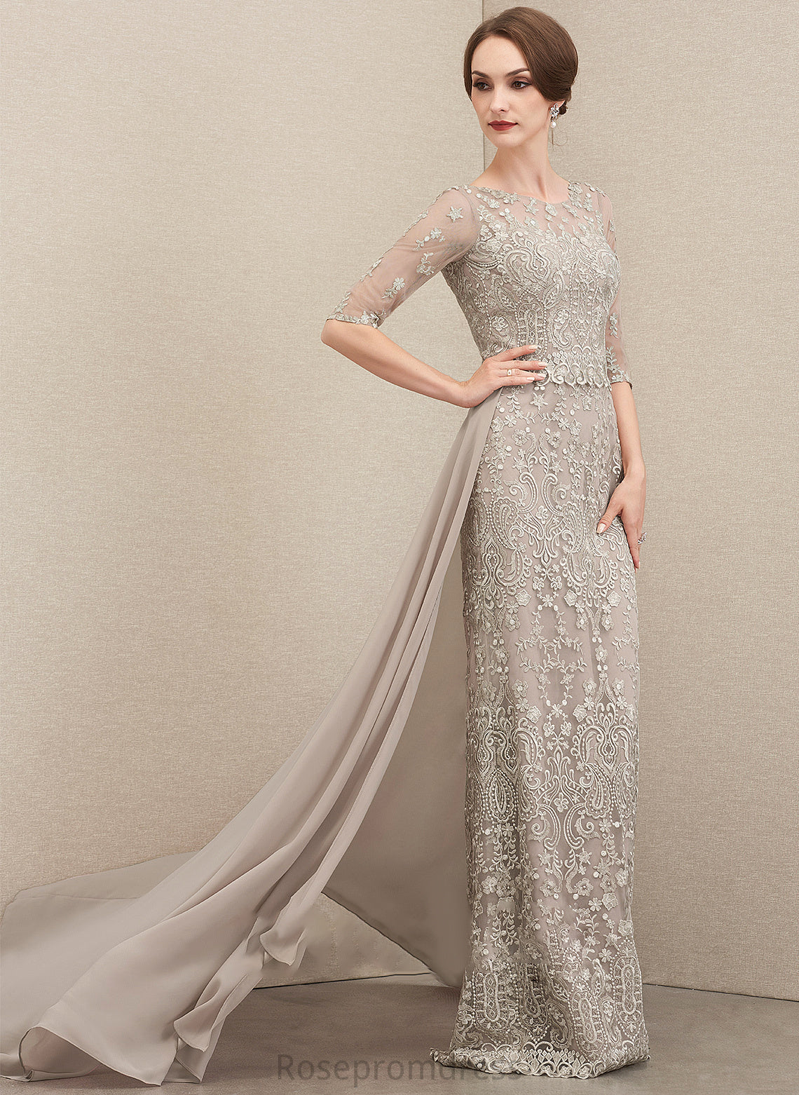 Chiffon Sweep Xiomara Neck Lace Mother Scoop Bride Mother of the Bride Dresses Train Dress of Sheath/Column the