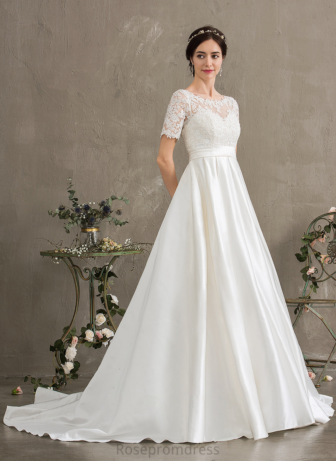 Sequins Court Train Satin Ball-Gown/Princess Pockets Wedding Neck Dress Wedding Dresses Beading Scoop With Isla