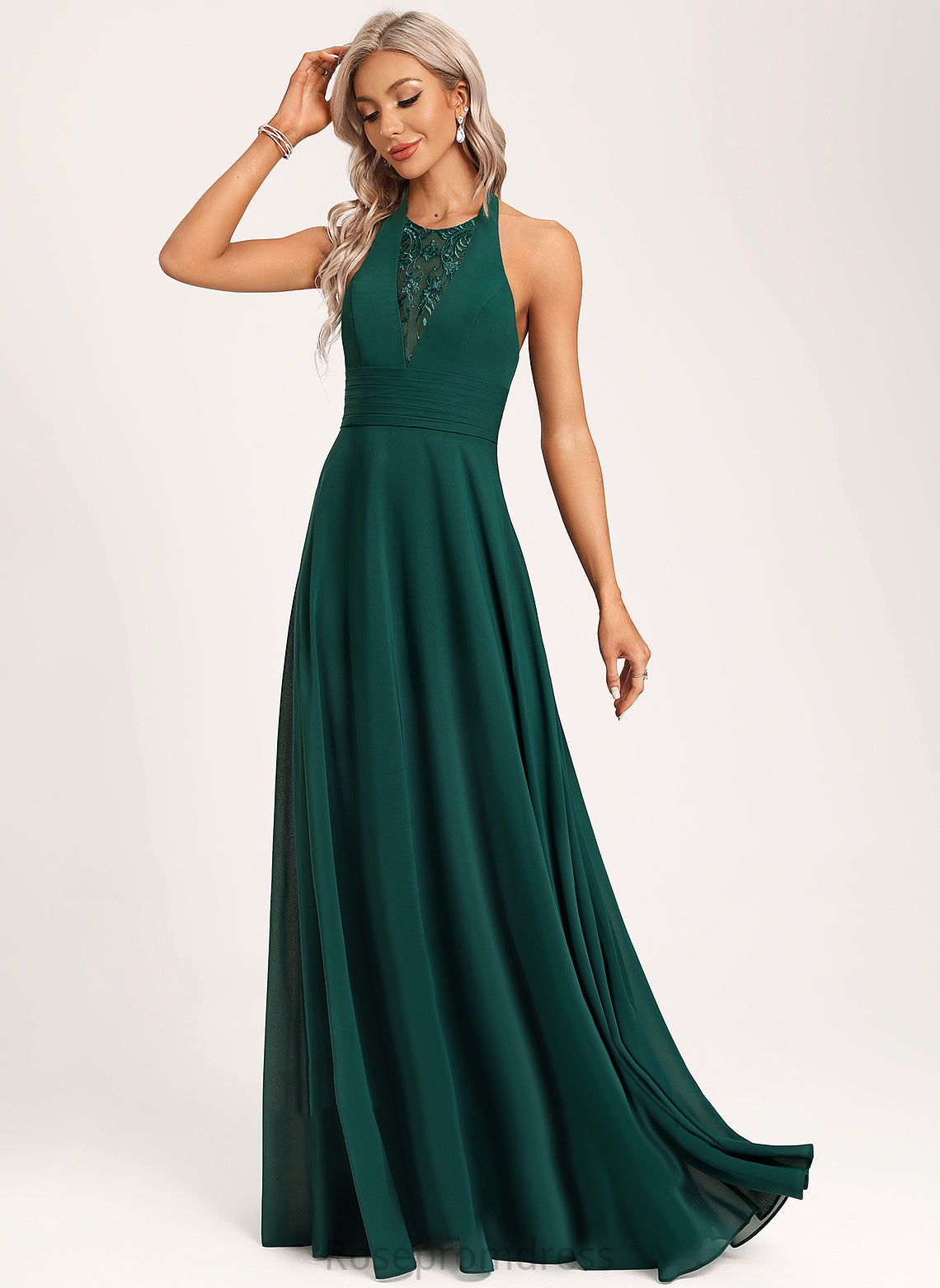 Embellishment Neckline Sequins Fabric Halter A-Line Silhouette Floor-Length Length Liana Bridesmaid Dresses