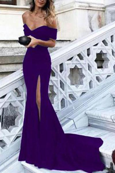 Sexy Leg Slit Long Mermaid Off-the-Shoulder Black Sweetheart Strapless Prom Dresses RS180