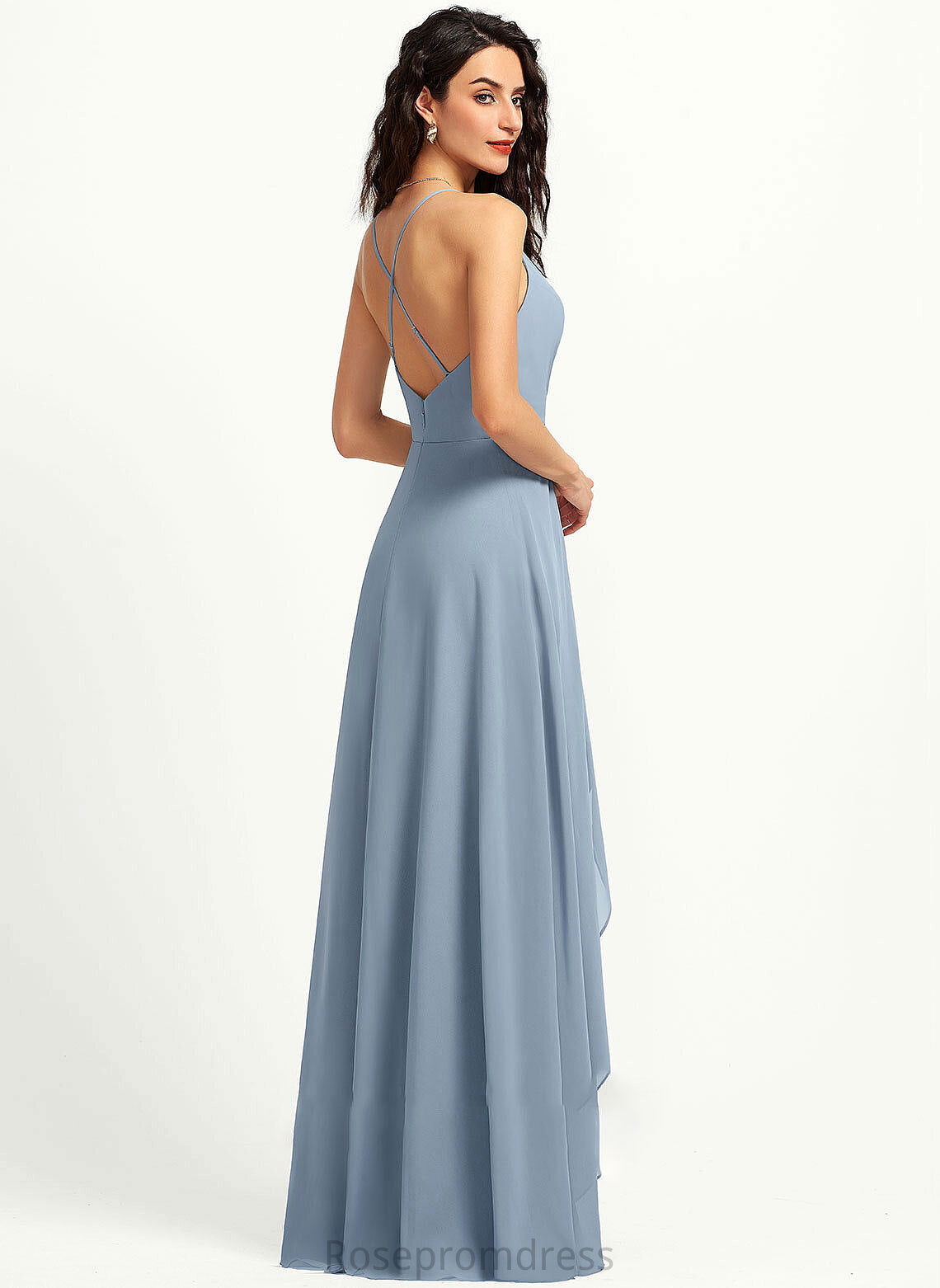Fabric V-neck A-Line Asymmetrical Silhouette Neckline Length Straps Melinda Floor Length Short Sleeves V-Neck Bridesmaid Dresses