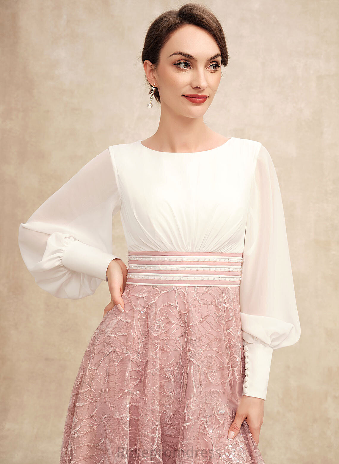 Tea-Length Scoop A-Line Bride With Beading Chiffon Elva Mother of the Bride Dresses Dress Mother Lace of Neck the