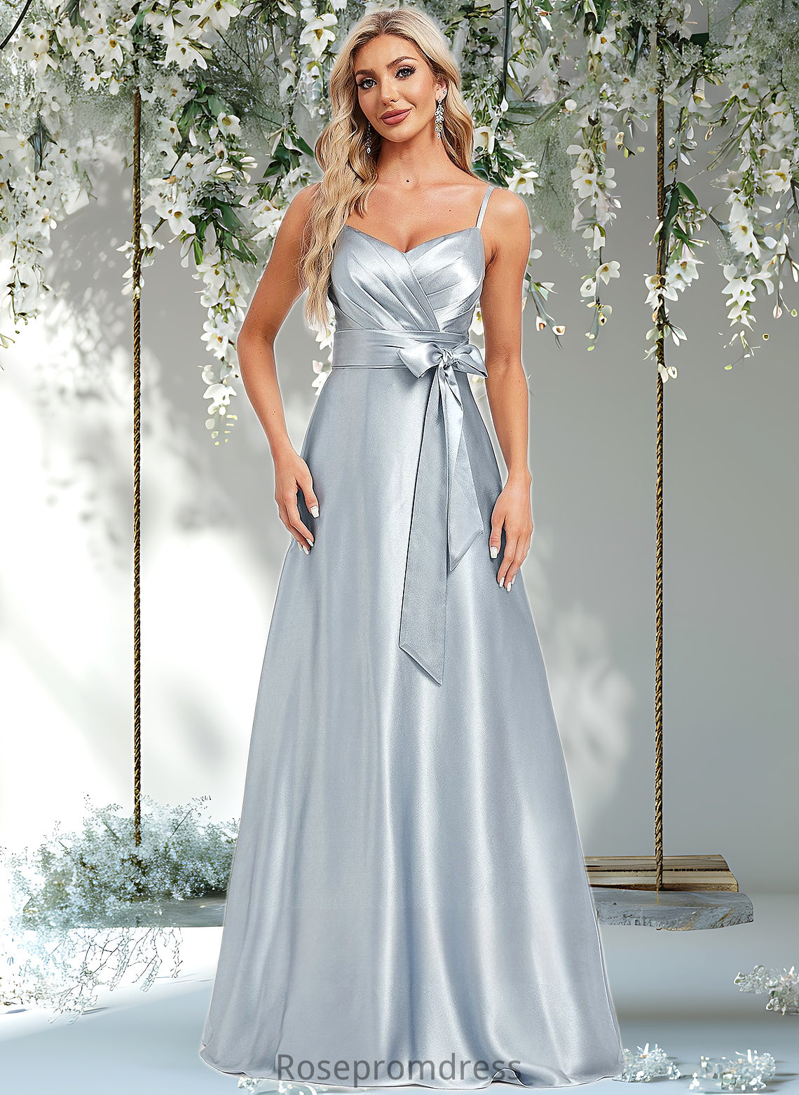 Abigayle A-line V-Neck Floor-Length Stretch Satin Bridesmaid Dress DSP0025795