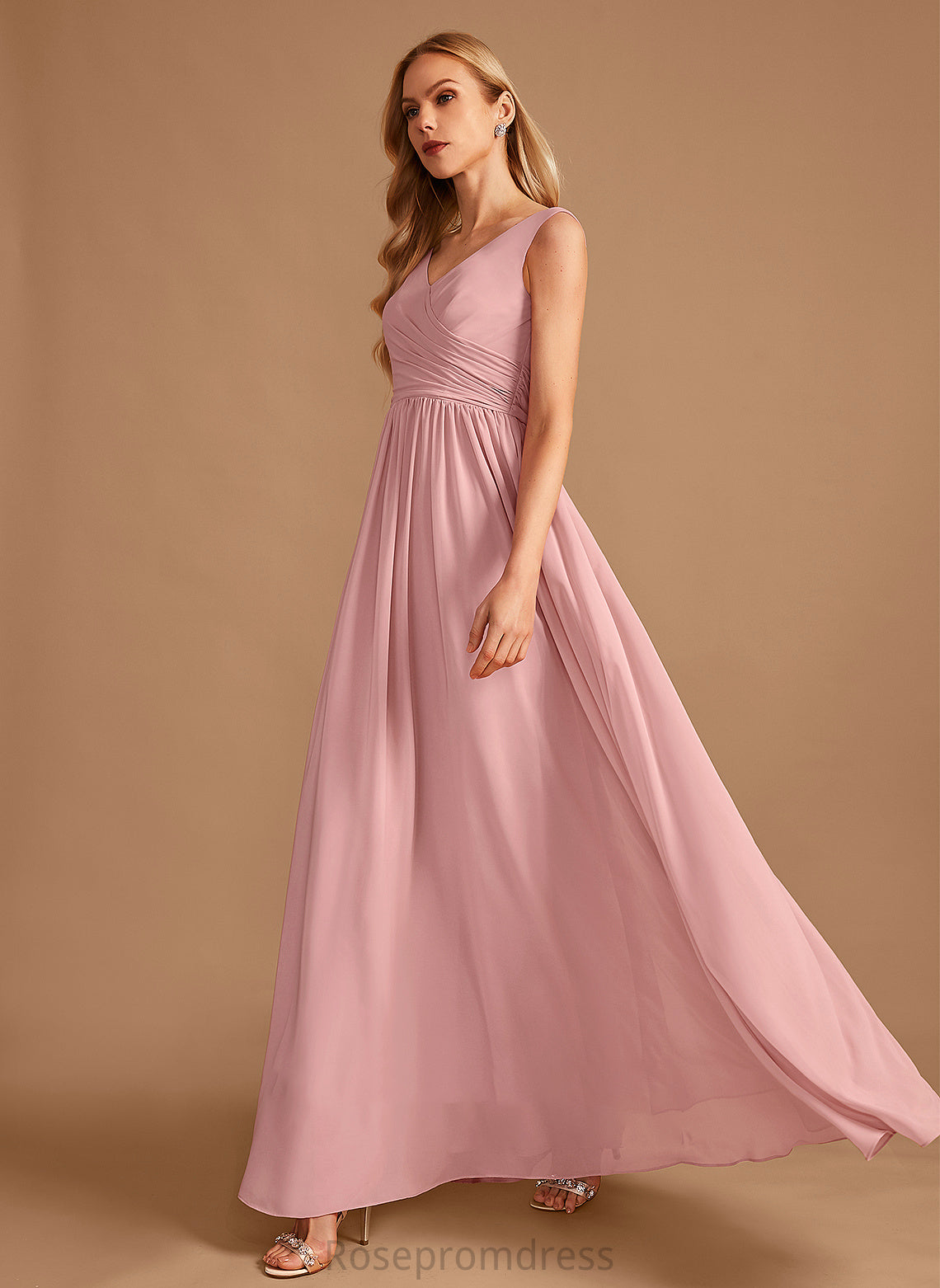 Bow(s) Neckline Ruffle V-neck Silhouette Embellishment Fabric A-Line Length Floor-Length Dylan Bridesmaid Dresses