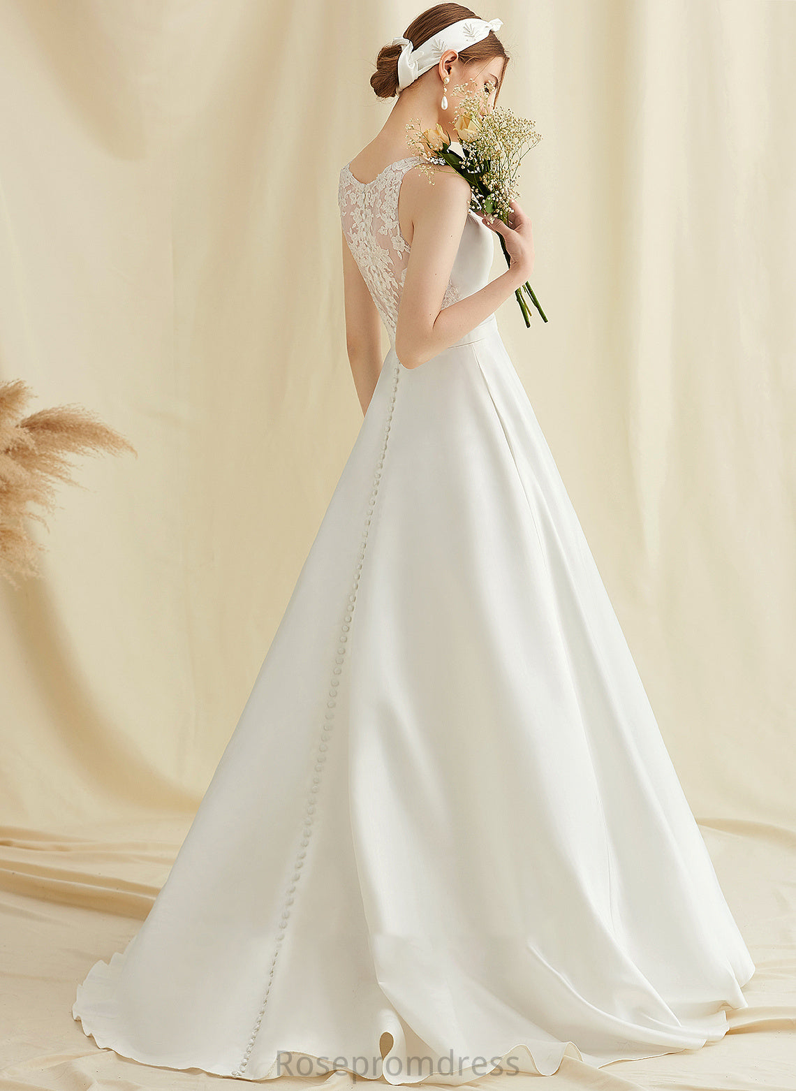 Nicole With Lace Wedding Dresses Pockets Dress Train V-neck Satin Wedding Ball-Gown/Princess Sweep