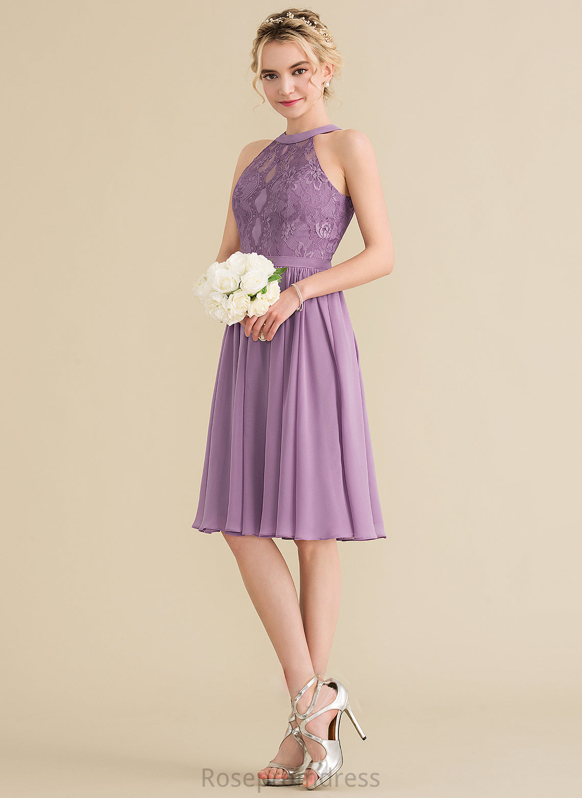 Straps Neckline Silhouette Knee-Length ScoopNeck Lace Length Fabric A-Line Abigail Bridesmaid Dresses