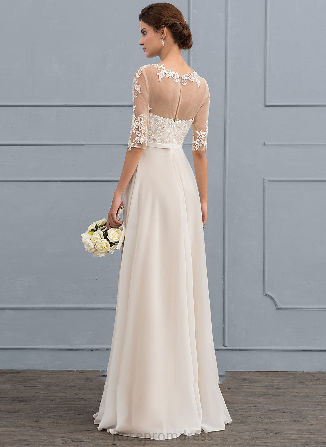 Sequins Carissa Beading Dress Chiffon Bow(s) A-Line Floor-Length Wedding Wedding Dresses Illusion With