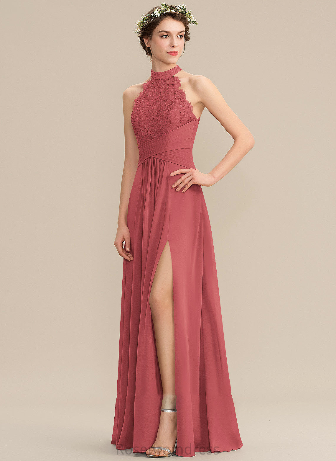Floor-Length Ruffle A-Line SplitFront Neckline Fabric Length Silhouette Embellishment HighNeck Alejandra Floor Length Bridesmaid Dresses