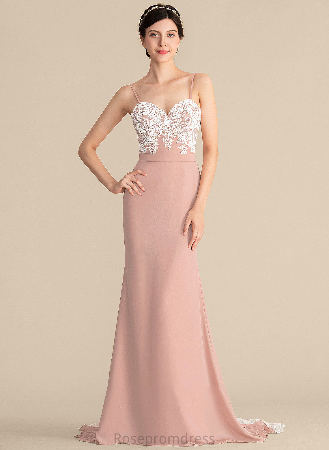 Sweetheart Lace SweepTrain Trumpet/Mermaid Straps Neckline Fabric Length Silhouette Undine A-Line/Princess Sleeveless Bridesmaid Dresses