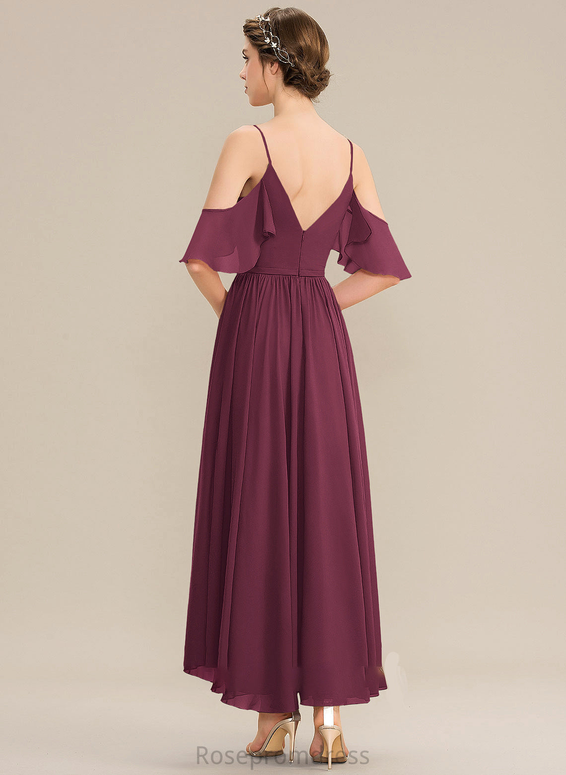 Length Asymmetrical Embellishment CascadingRuffles V-neck Silhouette Fabric Neckline A-Line Diya Bridesmaid Dresses