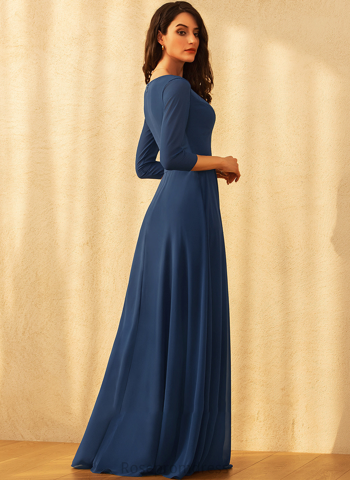 Straps V-neck Neckline A-Line Length Fabric Floor-Length Silhouette Louise Bridesmaid Dresses