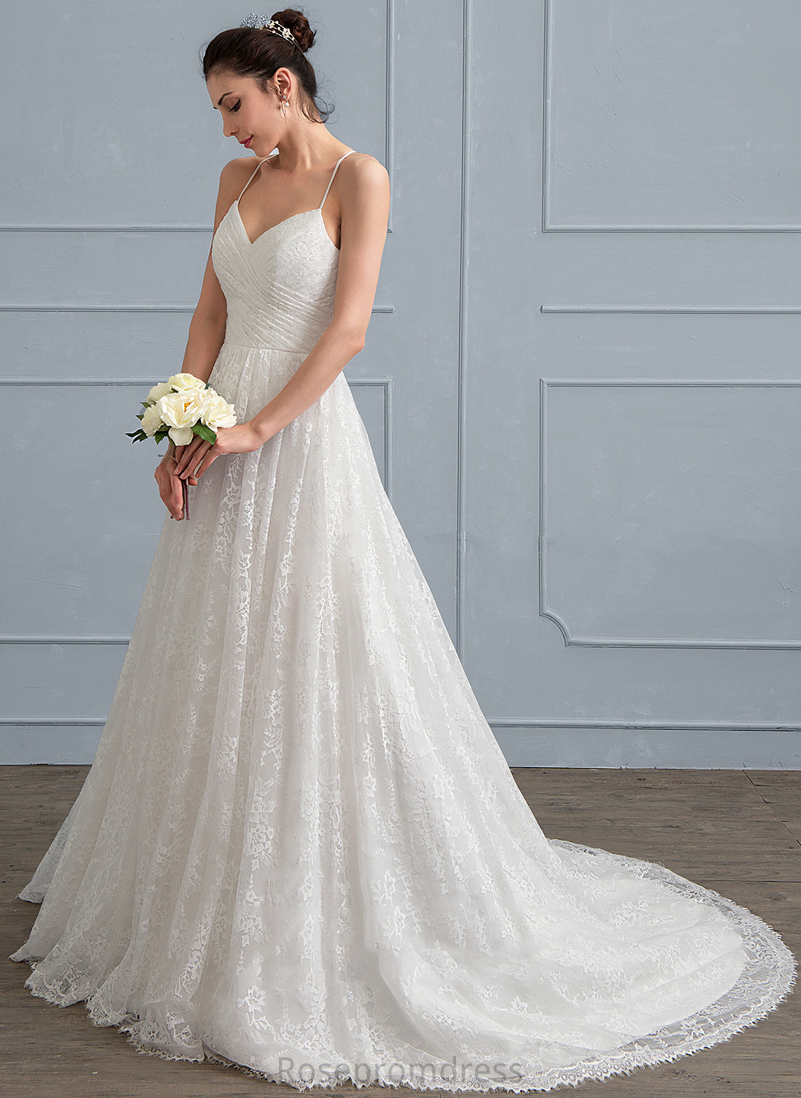 A-Line Irene Ruffle Sweetheart Wedding Dresses Dress Train With Wedding Sweep Lace