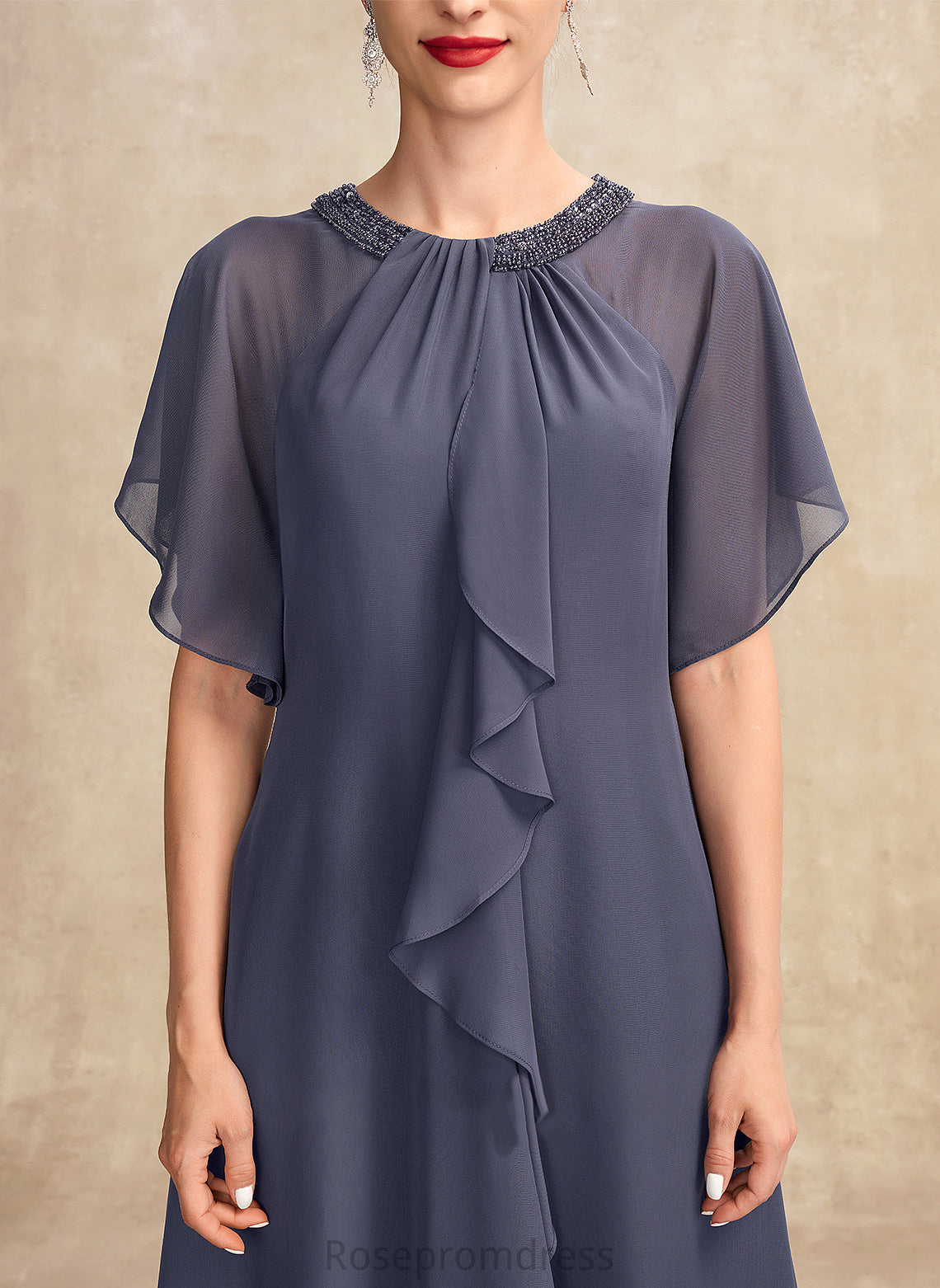 Scoop Sequins Beading Chiffon Dress With Aurora the A-Line Mother Neck Ruffles of Cascading Bride Mother of the Bride Dresses Knee-Length