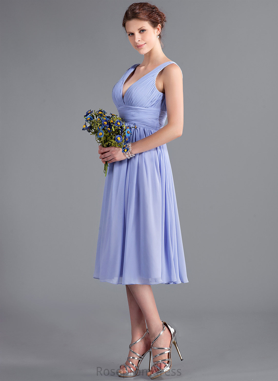 Fabric A-Line Silhouette Embellishment Neckline Length V-neck Tea-Length Ruffle Carleigh Floor Length Scoop Bridesmaid Dresses