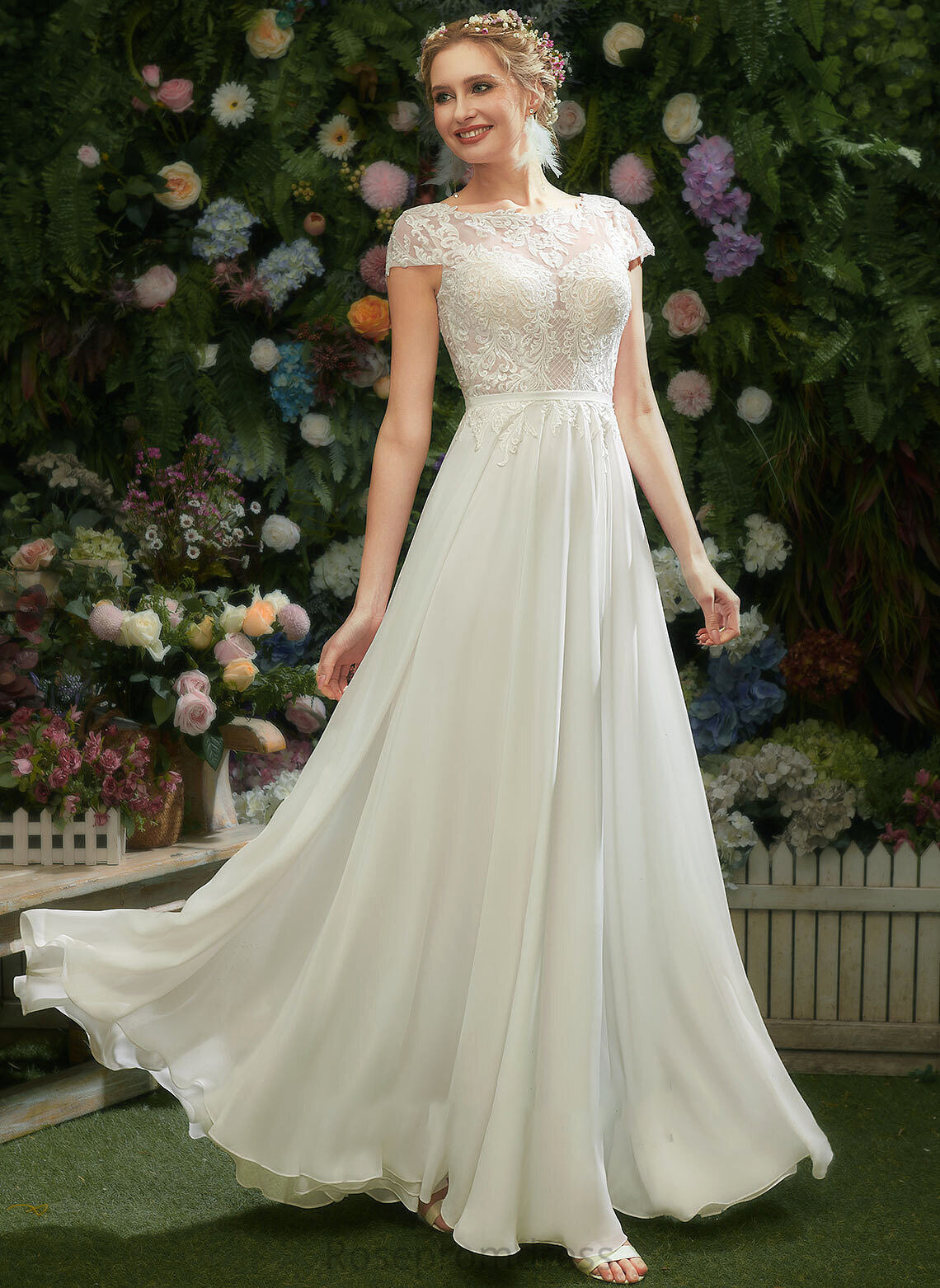 A-Line Dress With Kathy Wedding Lace Wedding Dresses Sequins Illusion Floor-Length