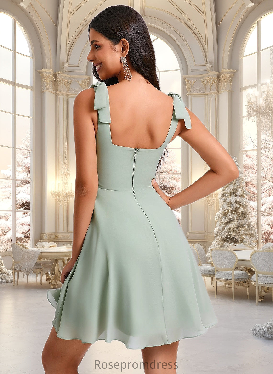 Kiley A-line Square Short Chiffon Homecoming Dress With Bow DSP0025655