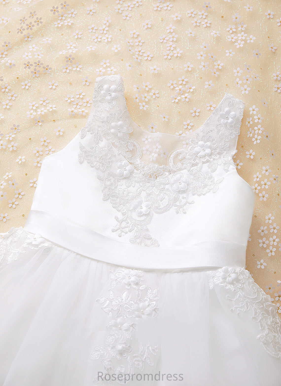 A-Line With Tea-length Sleeveless Beading/Flower(s) Meghan Tulle/Lace Dress - Flower Girl Scoop Flower Girl Dresses Neck