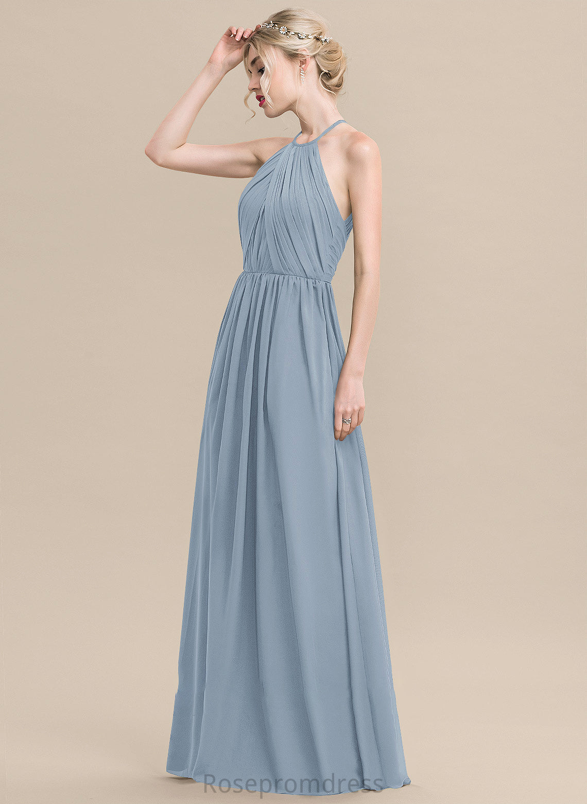 Silhouette A-Line Floor-Length Length Ruffle Embellishment Neckline Fabric ScoopNeck Patience Natural Waist Spaghetti Staps Bridesmaid Dresses