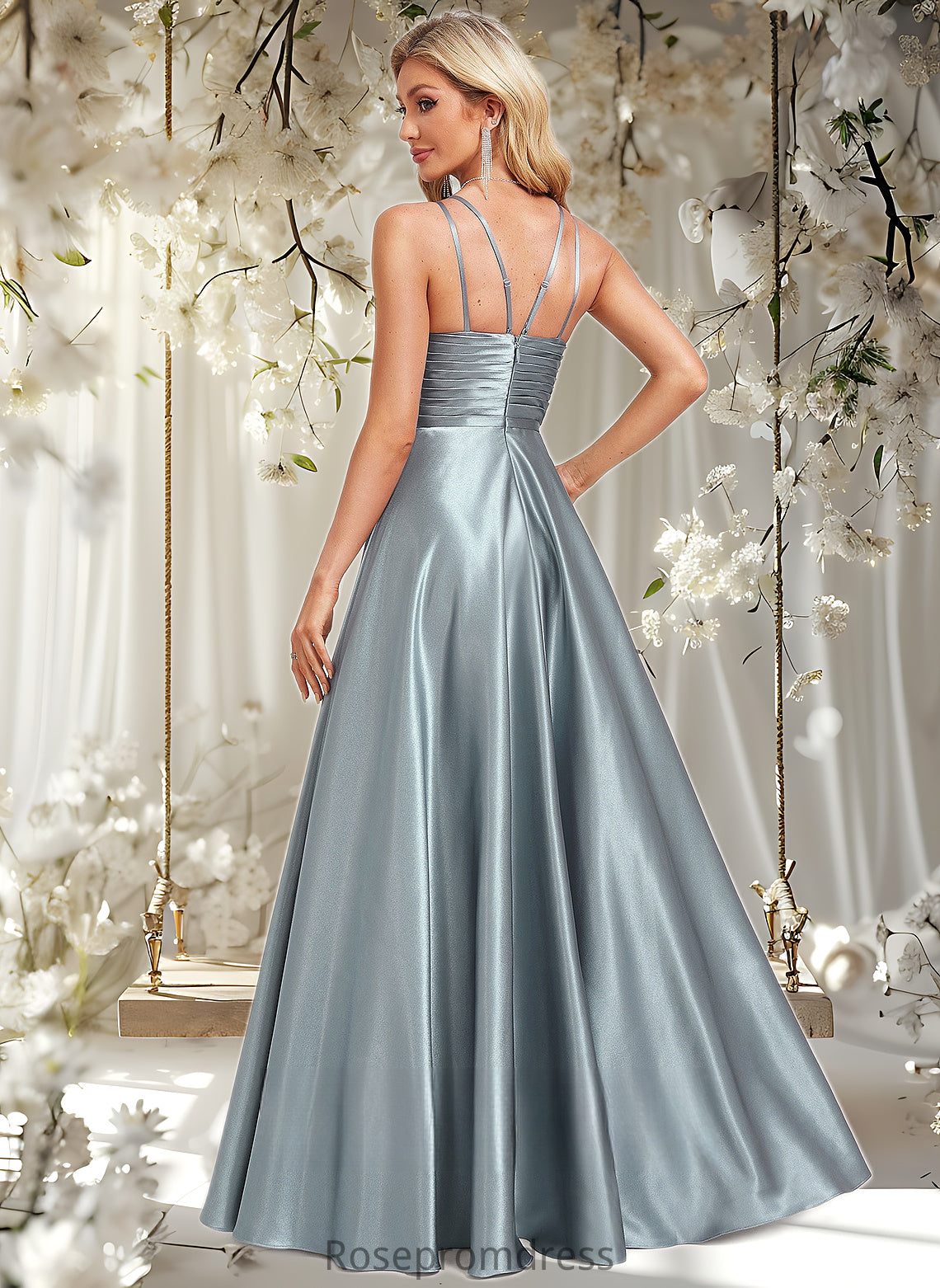 Madilyn A-line Halter Floor-Length Stretch Satin Bridesmaid Dress DSP0025783