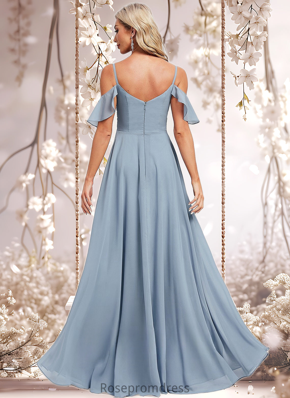 Camryn A-line Cold Shoulder Floor-Length Chiffon Bridesmaid Dress With Ruffle DSP0025797