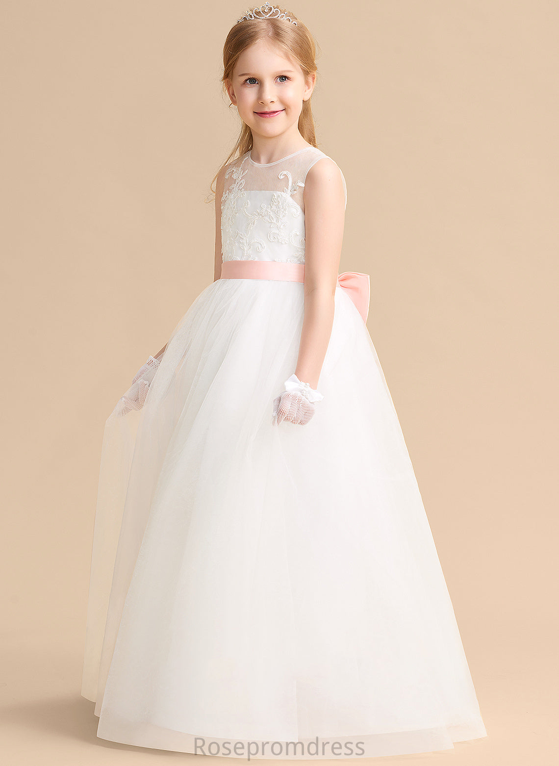 Sleeveless With A-Line Bow(s) (Undetachable Floor-length Karen sash) Dress Flower Girl Dresses Satin/Tulle/Lace Scoop Girl - Neck Flower
