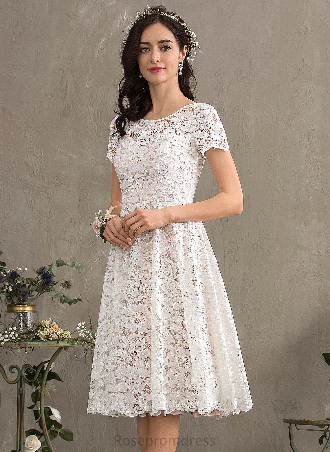 Knee-Length Melissa Scoop A-Line Lace Wedding Dresses Neck Dress Wedding
