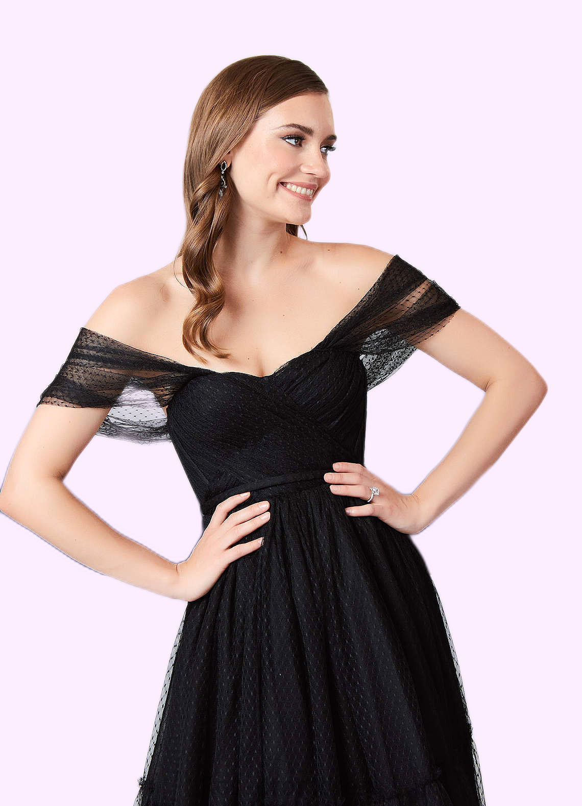 Sara A-Line Off the Shoulder Tulle Tea-Length Dress SRSP0020021