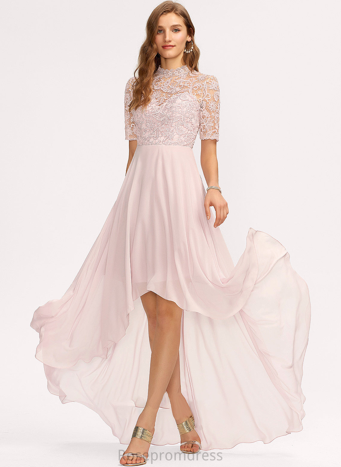 A-Line Neckline HighNeck Silhouette Length Lace Fabric Straps Asymmetrical Ayana Scoop Sleeveless Bridesmaid Dresses