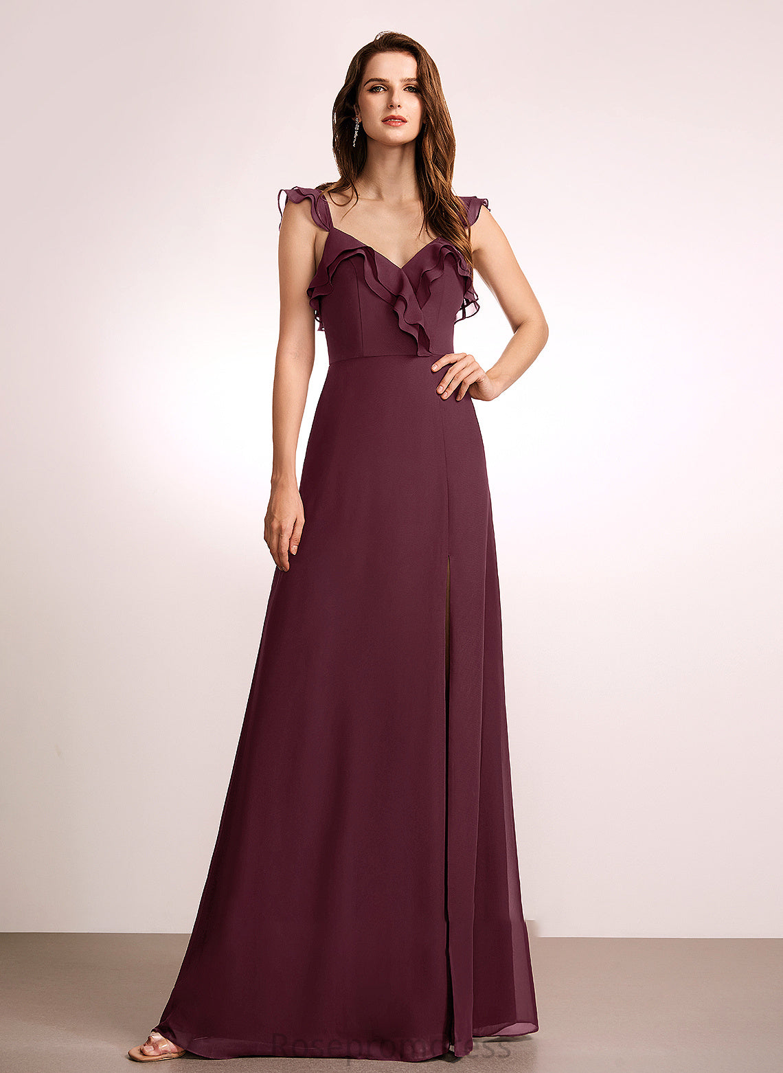 Embellishment Floor-Length Silhouette A-Line SplitFront Neckline V-neck Fabric Length Nayeli Bridesmaid Dresses