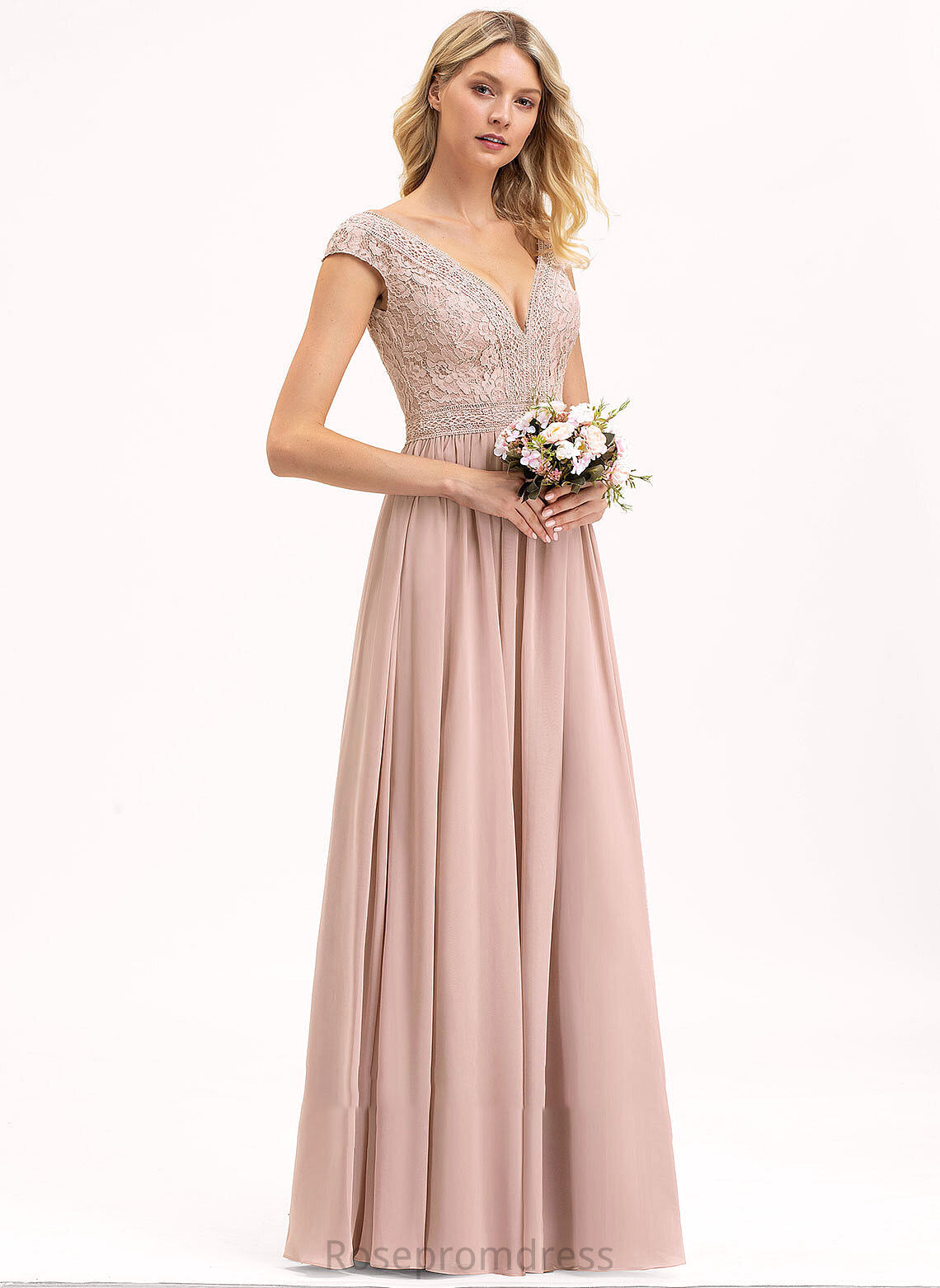 Silhouette Lace Straps Fabric A-Line Length V-neck Floor-Length Neckline Dixie V-Neck A-Line/Princess Bridesmaid Dresses