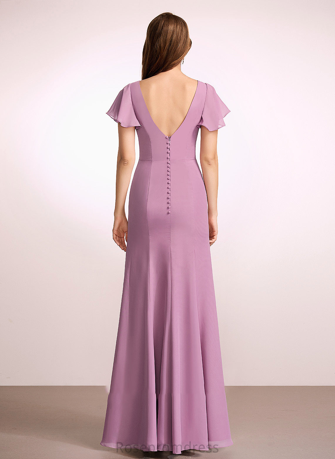 Silhouette Floor-Length Ruffle Fabric Neckline Sheath/Column Embellishment V-neck Length Kamila Natural Waist Scoop Bridesmaid Dresses