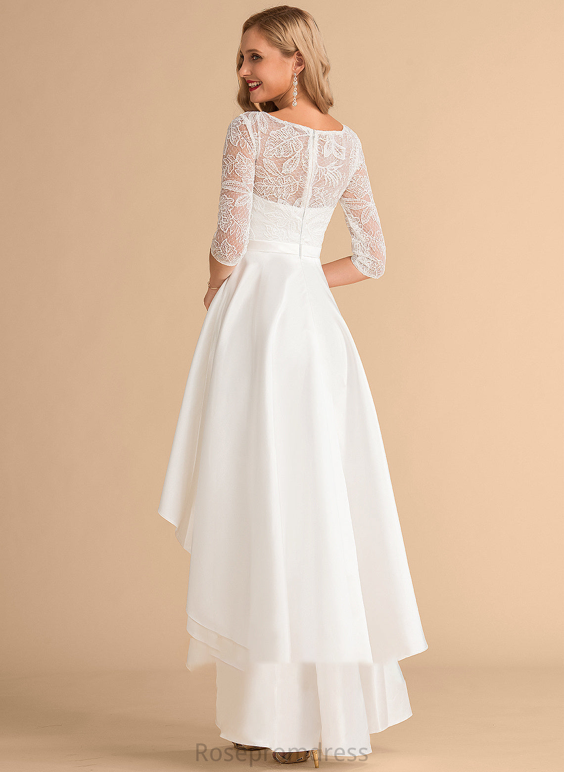 Asymmetrical Neck Scoop Wedding Dresses Wedding Sophie Satin Lace Dress A-Line