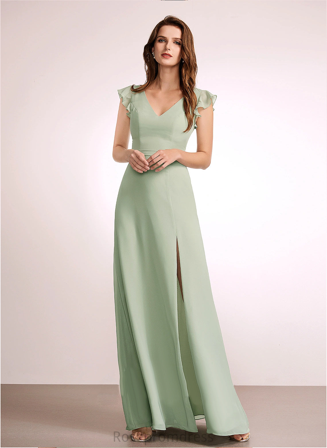 Silhouette Fabric V-Neck Floor-Length A-line Neckline Length Straps&Sleeves Salome Natural Waist A-Line/Princess Sleeveless Bridesmaid Dresses