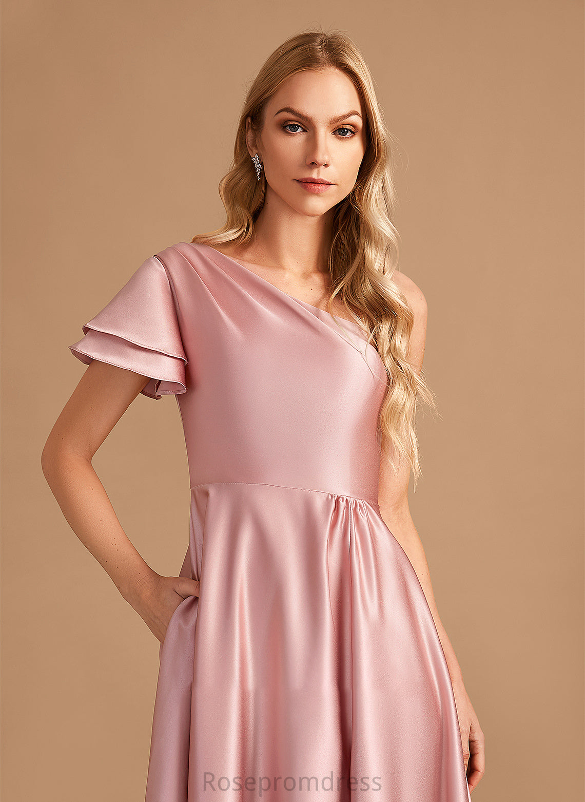 Neckline Embellishment SplitFront Length Fabric Silhouette Floor-Length A-Line One-Shoulder Kara Natural Waist Floor Length Bridesmaid Dresses
