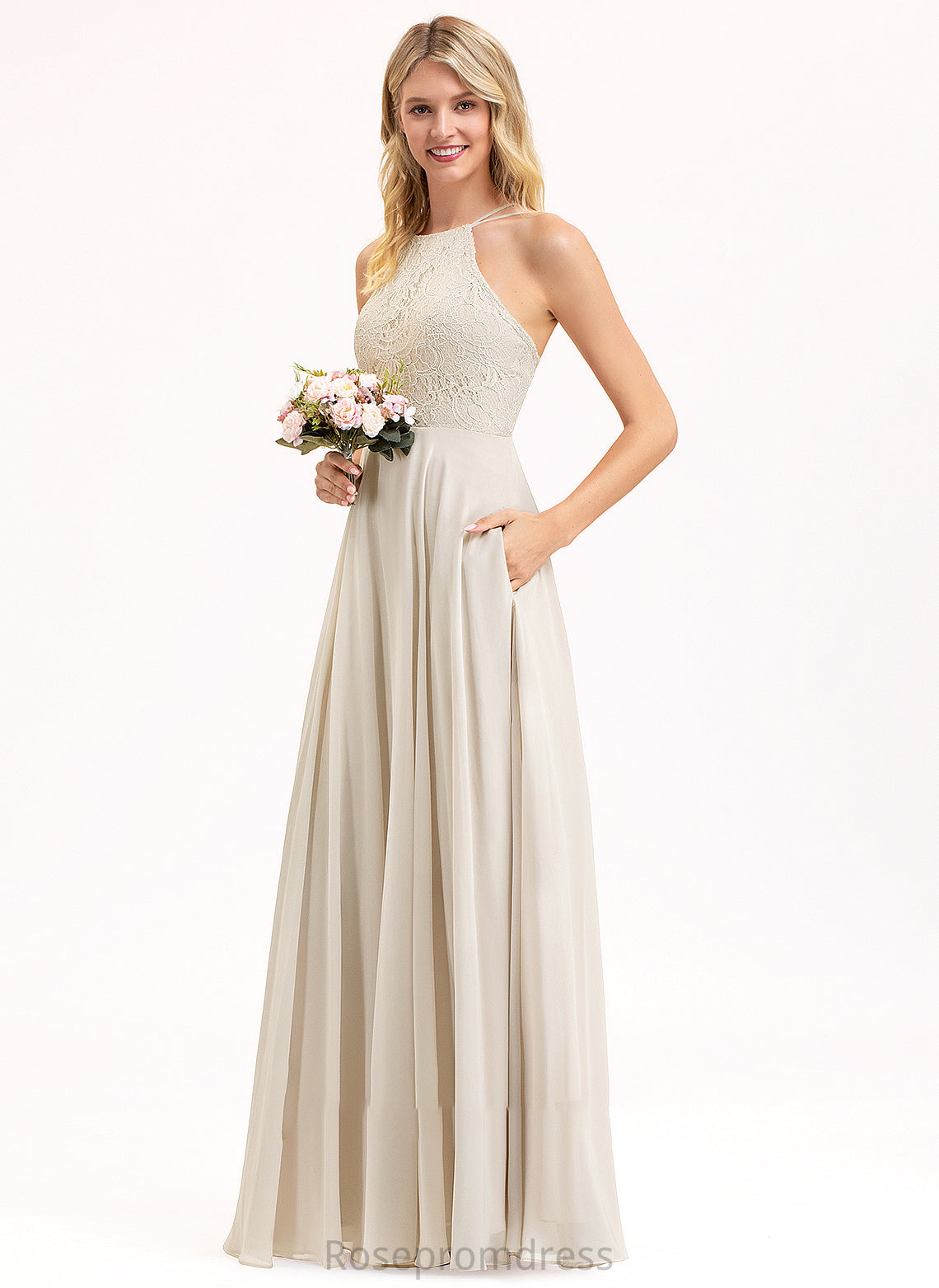 Silhouette Neckline Fabric A-Line Embellishment ScoopNeck Pockets Length Floor-Length Nicky A-Line/Princess Knee Length Bridesmaid Dresses