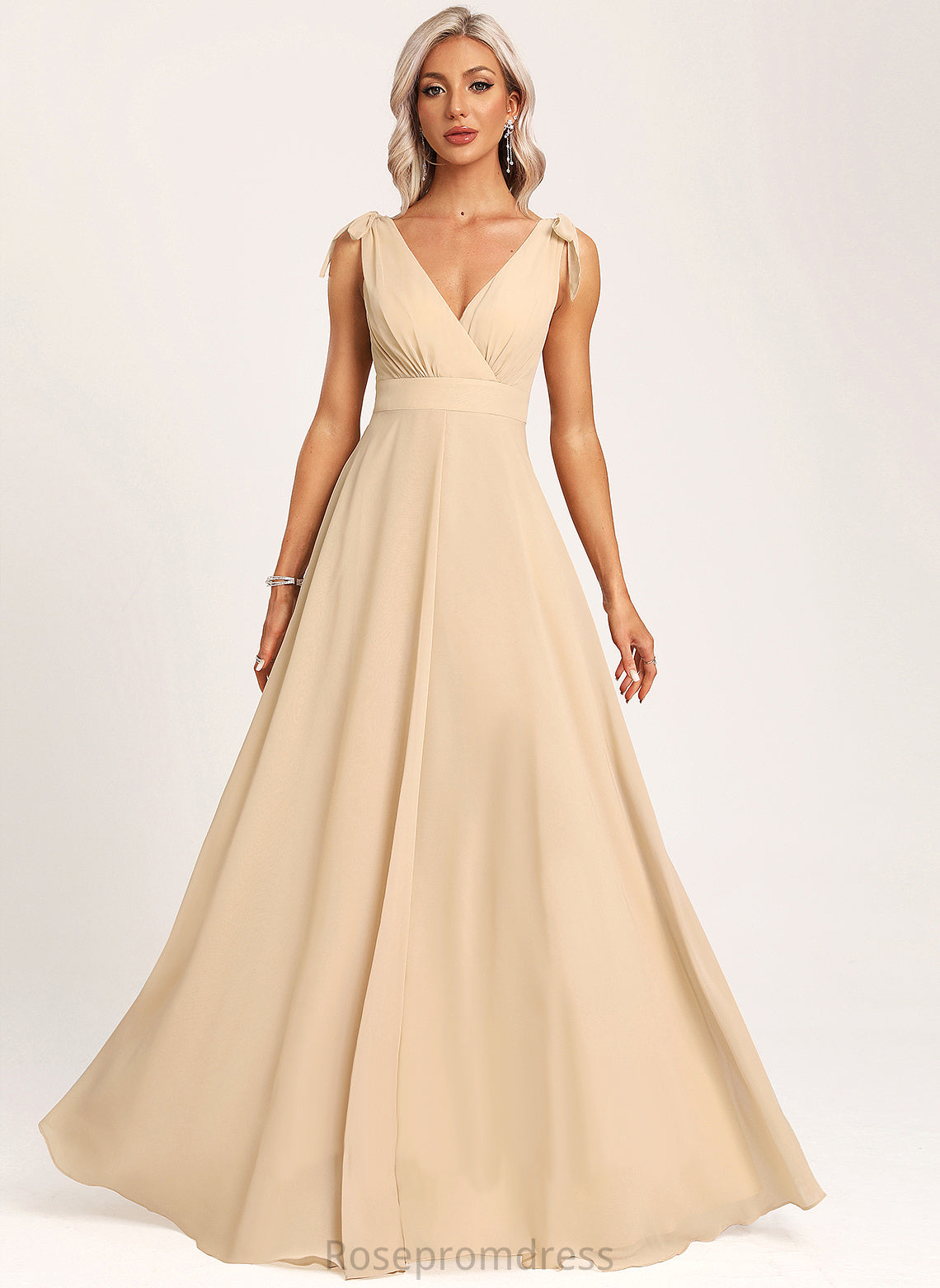 Silhouette A-line Length Neckline Embellishment Fabric V-Neck Floor-Length Natalie Natural Waist Straps Floor Length Bridesmaid Dresses