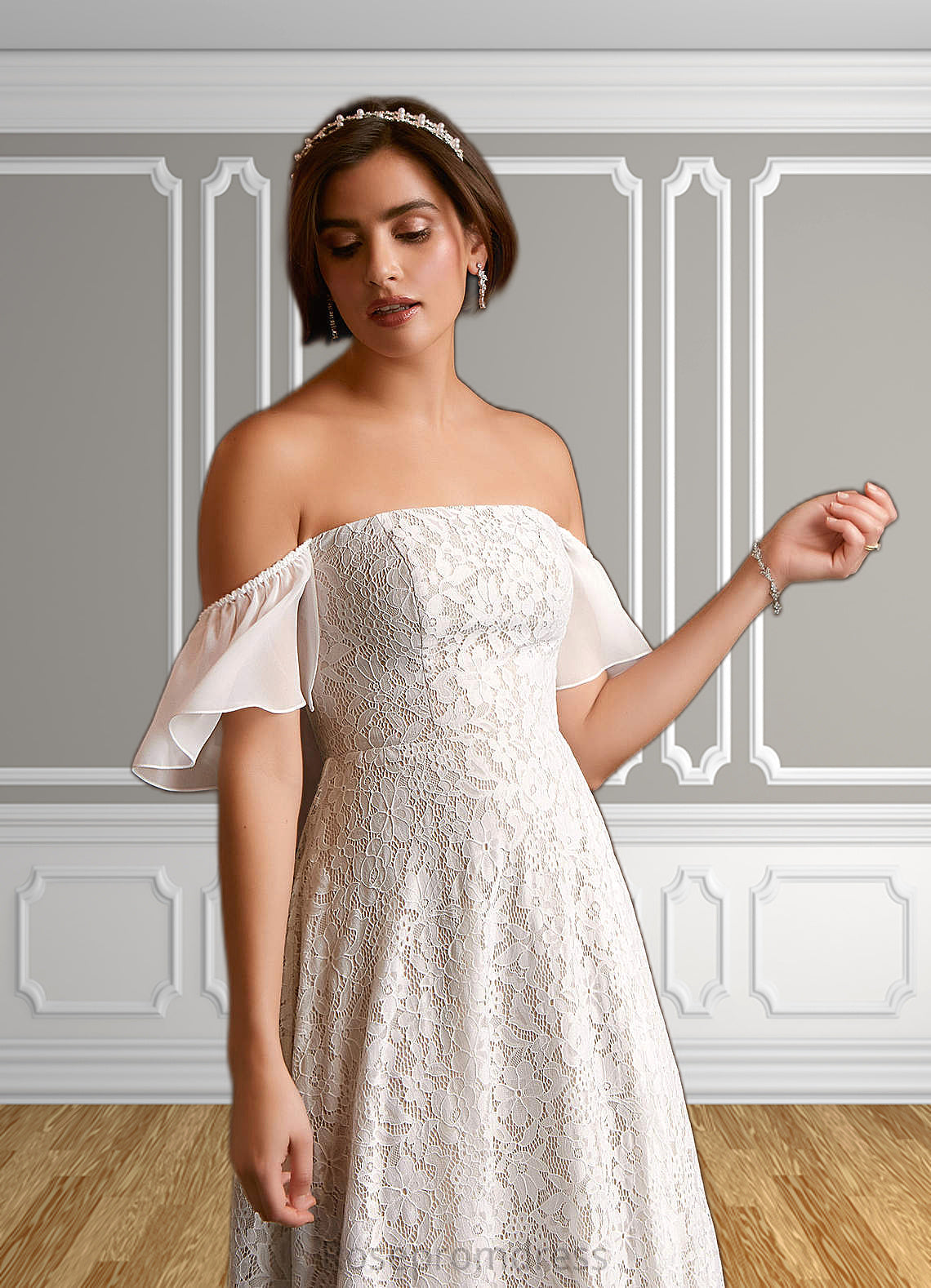 Pru A-Line Off the Shoulder Chiffon Floor-Length Dress SRSP0020087