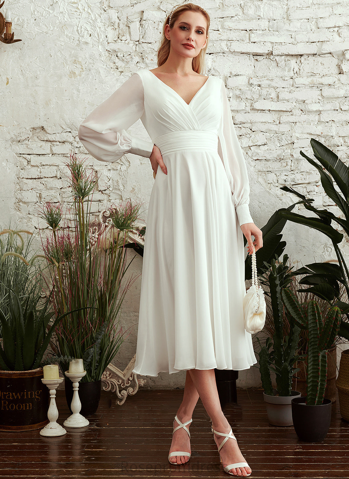 Areli Wedding Tea-Length A-Line Wedding Dresses Dress V-neck