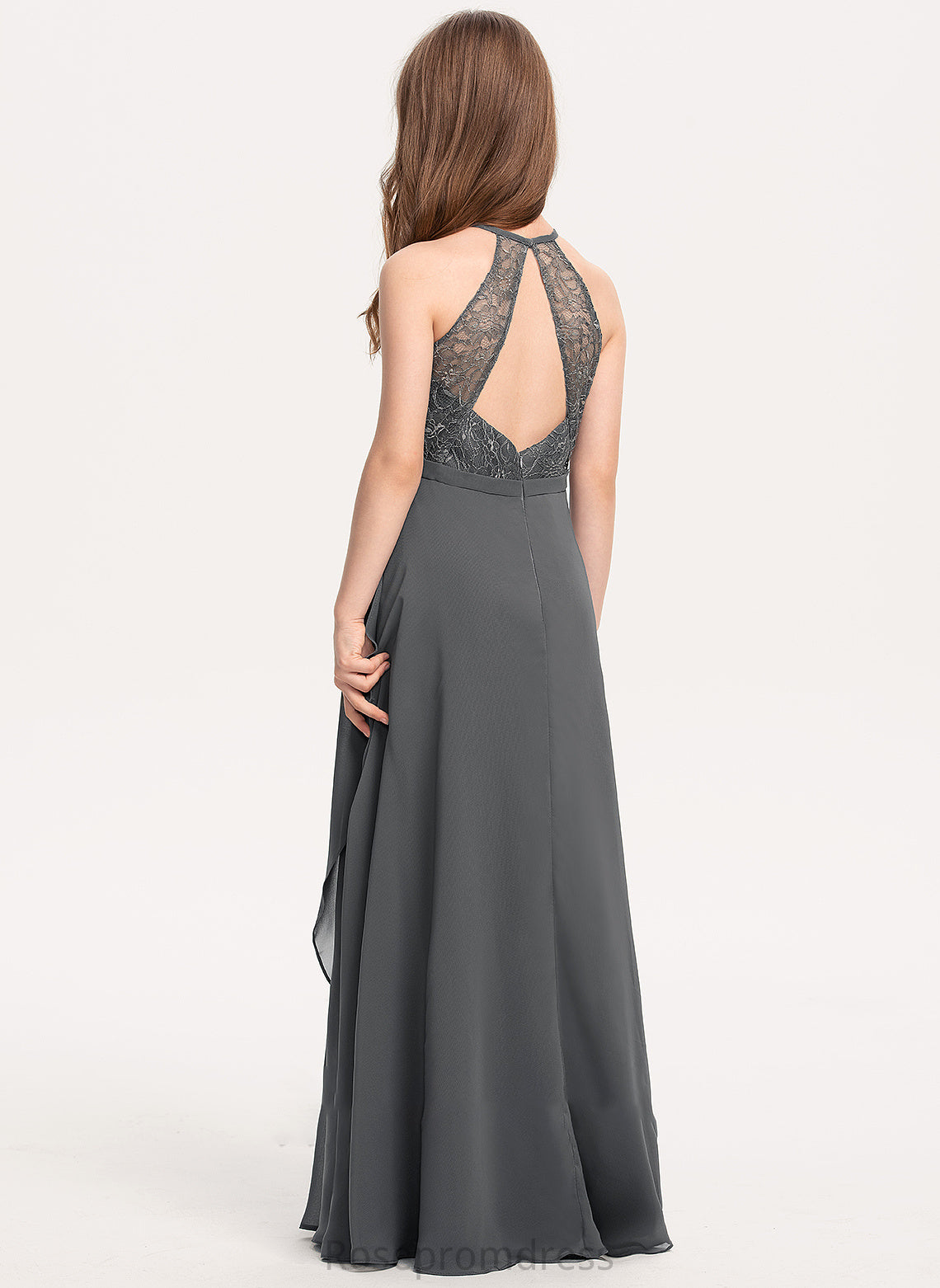 With Lace Isis Neck Scoop Chiffon Cascading Floor-Length Ruffles A-Line Junior Bridesmaid Dresses